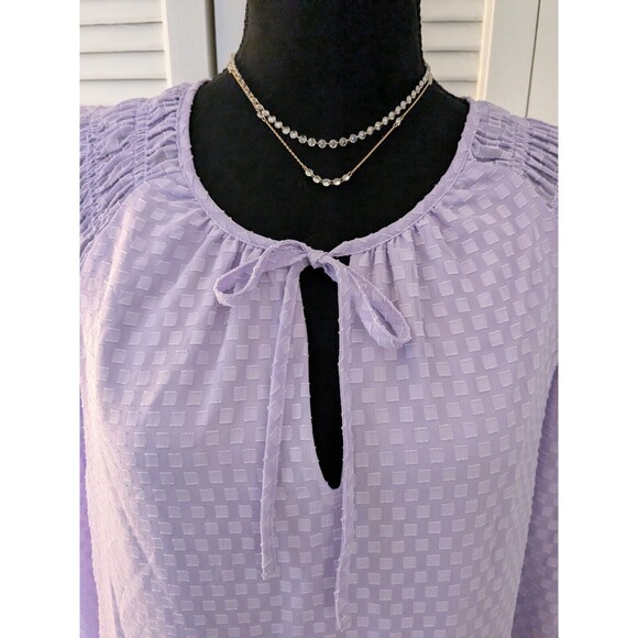 Simply Vera Vera Wang Top Women's XL Purple Smocked Ruffle Blouse Boho Sheer - Picture 2 of 14